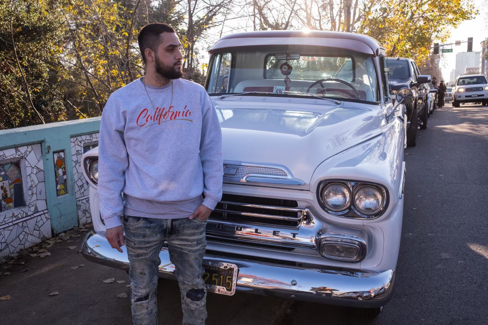 Grey and Crimson red California Living crew neck (FREE SHIPPING)