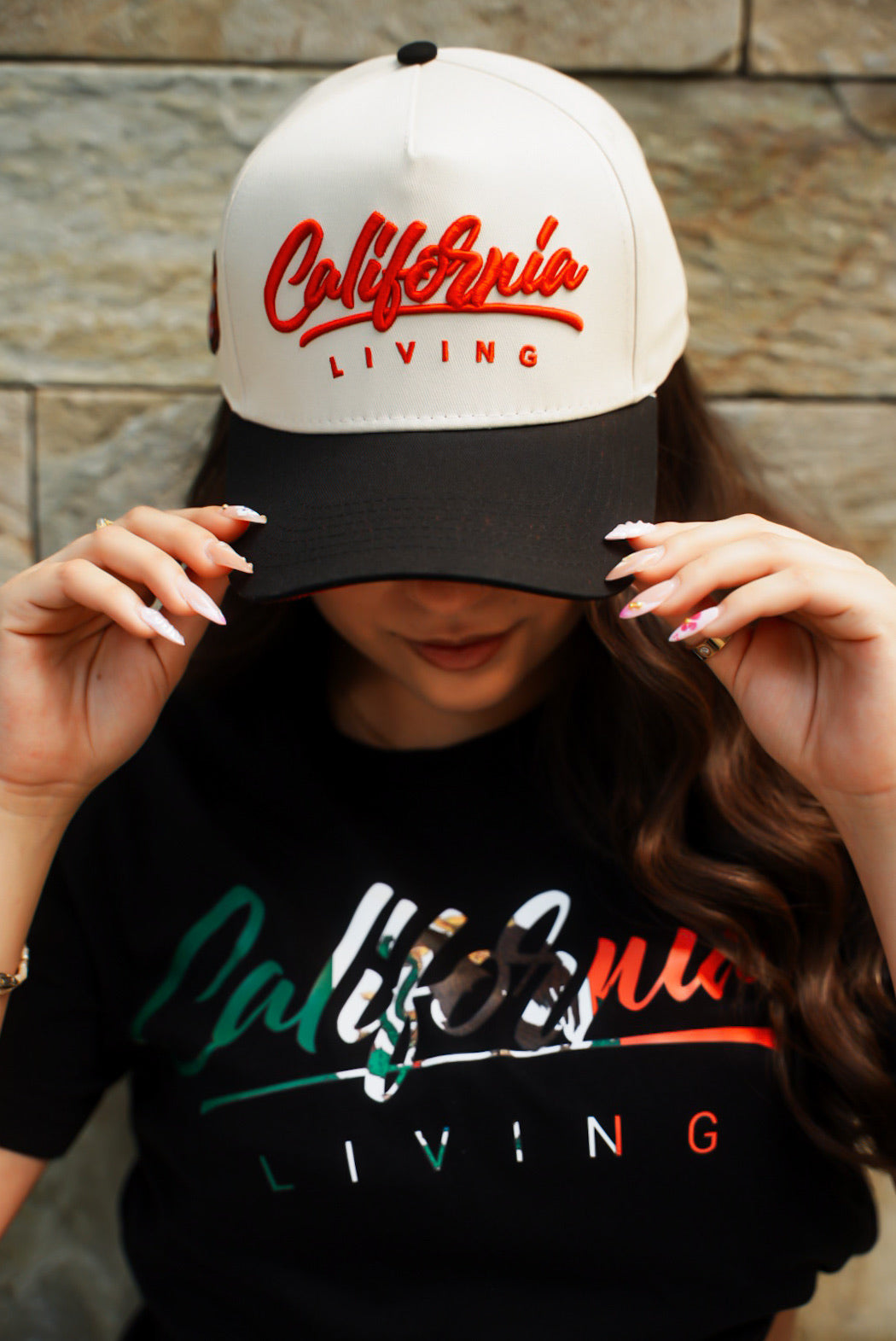 California Living Hat in cream and cherry red
